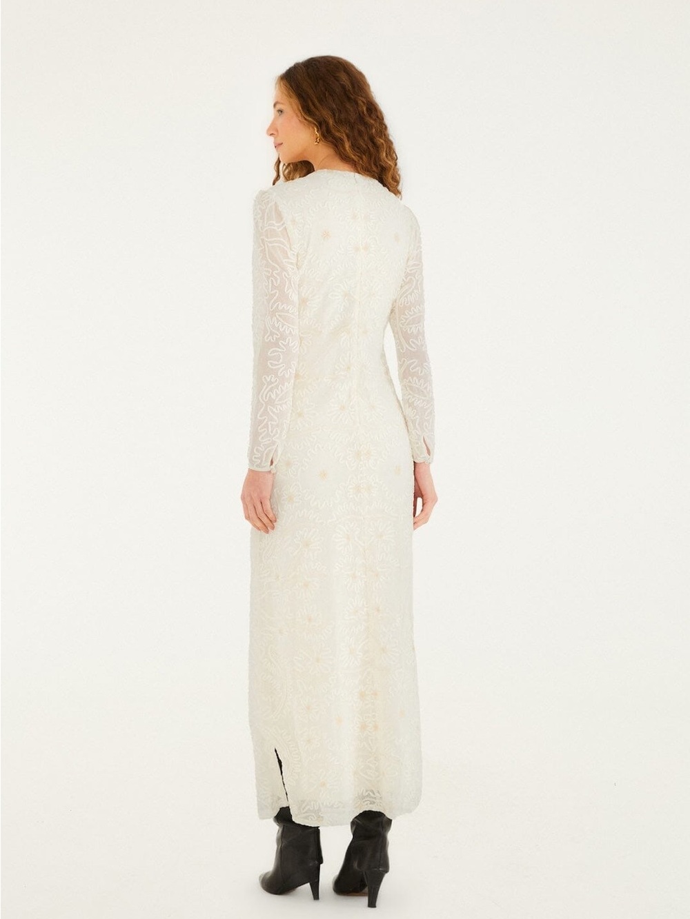 Farm Rio: Off-White Embroidered Crew Neck
Long Sleeve Maxi Dress - Picture 2 of 11